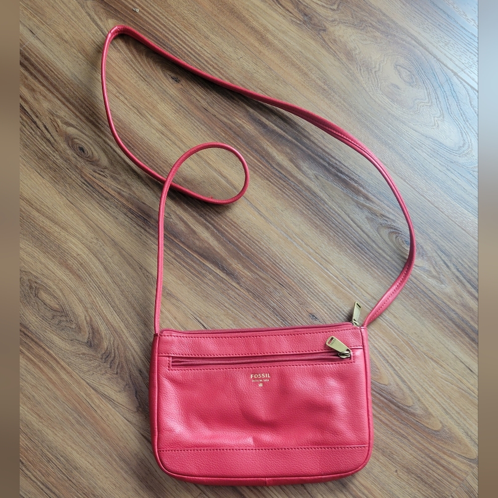 Fossil Red Leather Crossbody Handbag Purse Vintage Made in USA